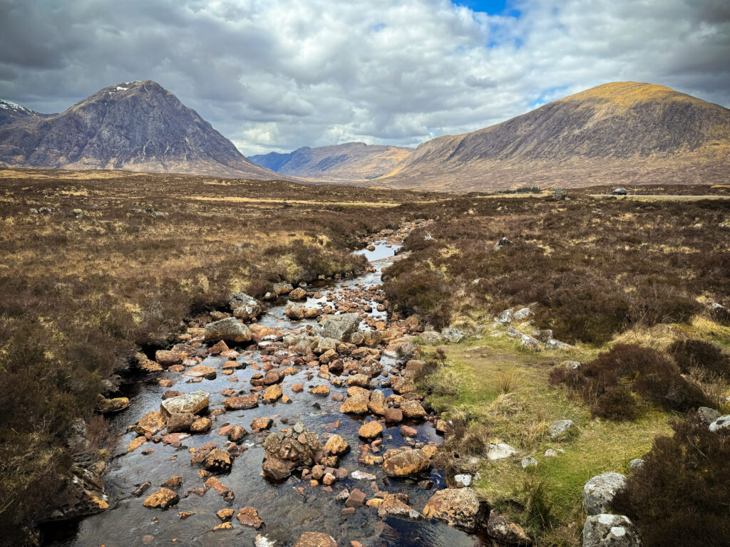 Vast expanse of Rannoch Moor with Buachaille Etive Mòr mountain in distance