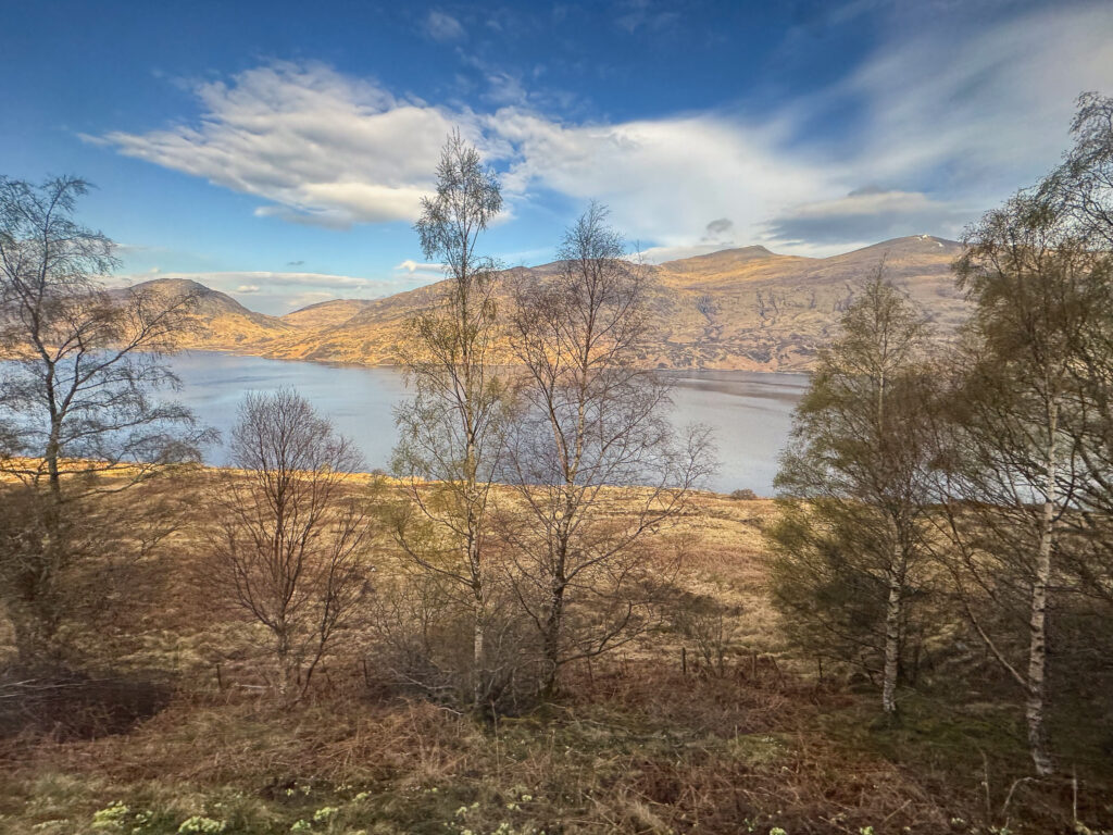 Scottish Highlands mountain scenery viewed from Fort William to Glasgow train