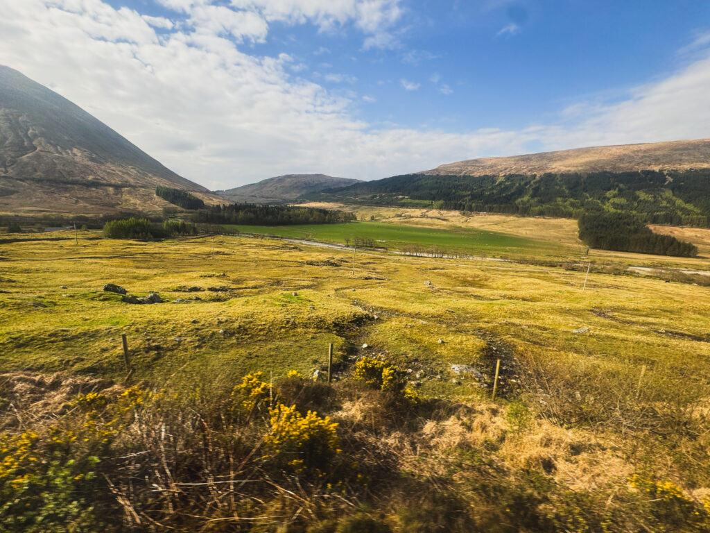 Scottish Highlands mountain scenery viewed from Fort William to Glasgow train