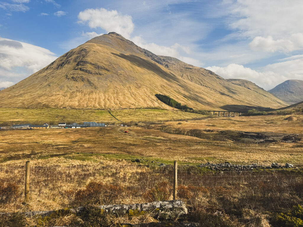 Scottish Highlands mountain scenery viewed from Fort William to Glasgow train